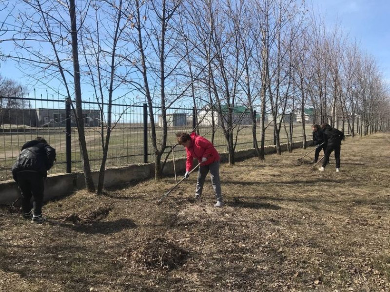 Совместная уборка пришкольной территории.